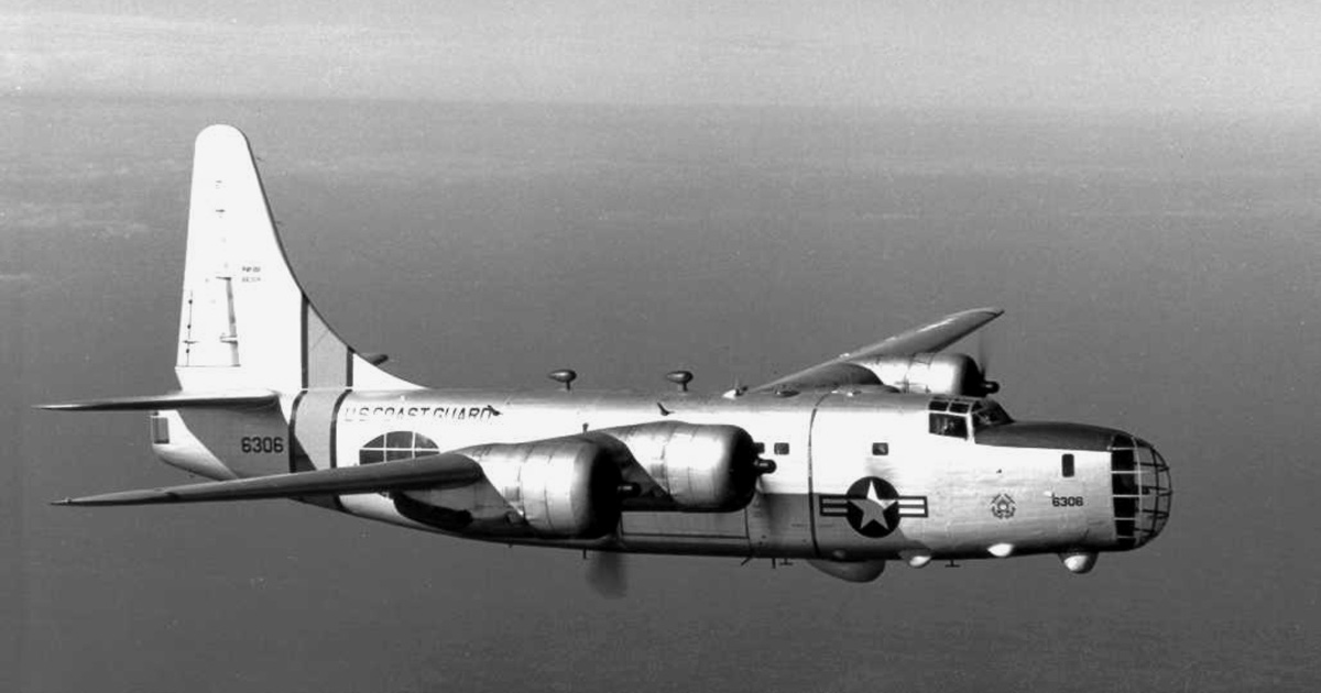 The U.S. Coast Guard Consolidated P4Y-2G Privateer (BuNo 66306) in flight. This aircraft later became a water bomber (N7974A, Hawkins and Powers).