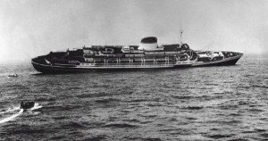 Andrea Doria sinking. Photo from Dr. Lester  S. Sinness (Courtesy of Dr. Joseph B. Levy) via www.andreadoria.org.