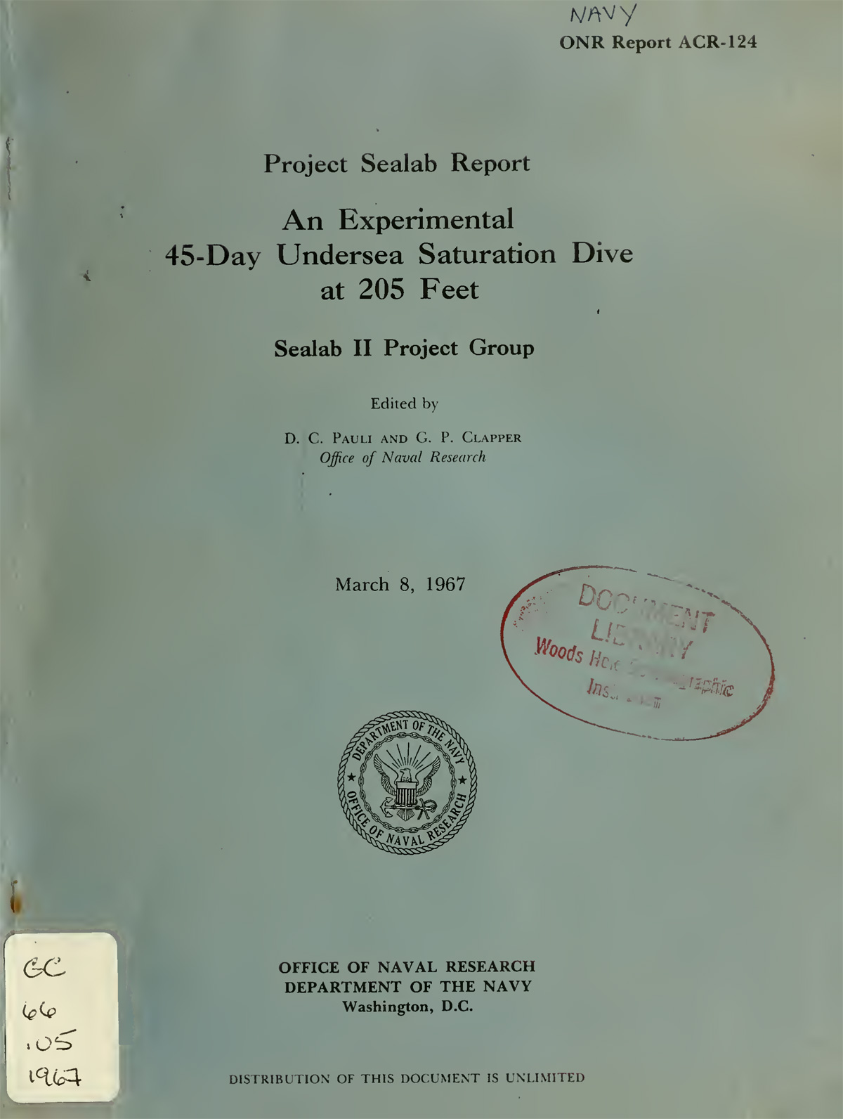 Project Sealab Report 1967