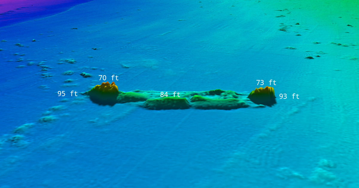 Olympic II 3D profile view with water depths.